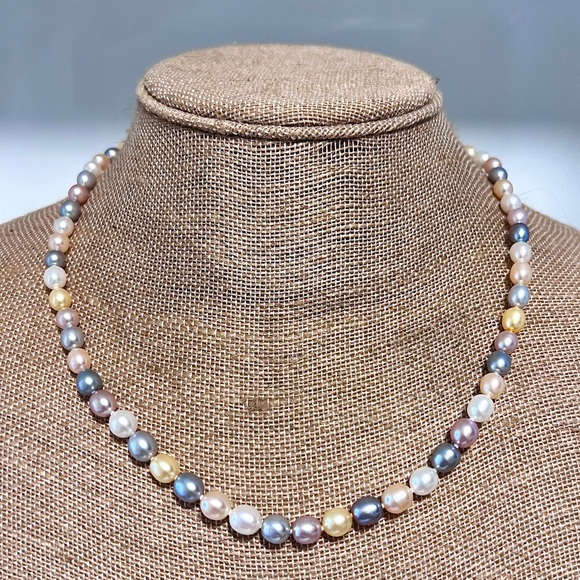 HONORA Multi Color Pastel Freshwater Pearl Necklace Sterling Silver 925 NEW - Picture 1 of 8